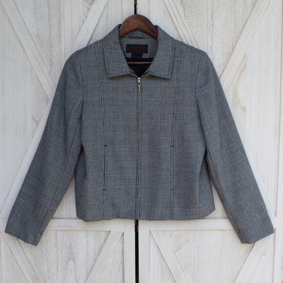 Ralph Lauren Wool Glen Check Zip Up Jacket Medium Pockets - Picture 1 of 14